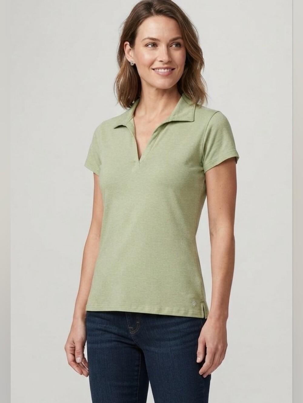 Columbia Green Short Sleeve Women's Polo V-Neck Top Size Small EUC